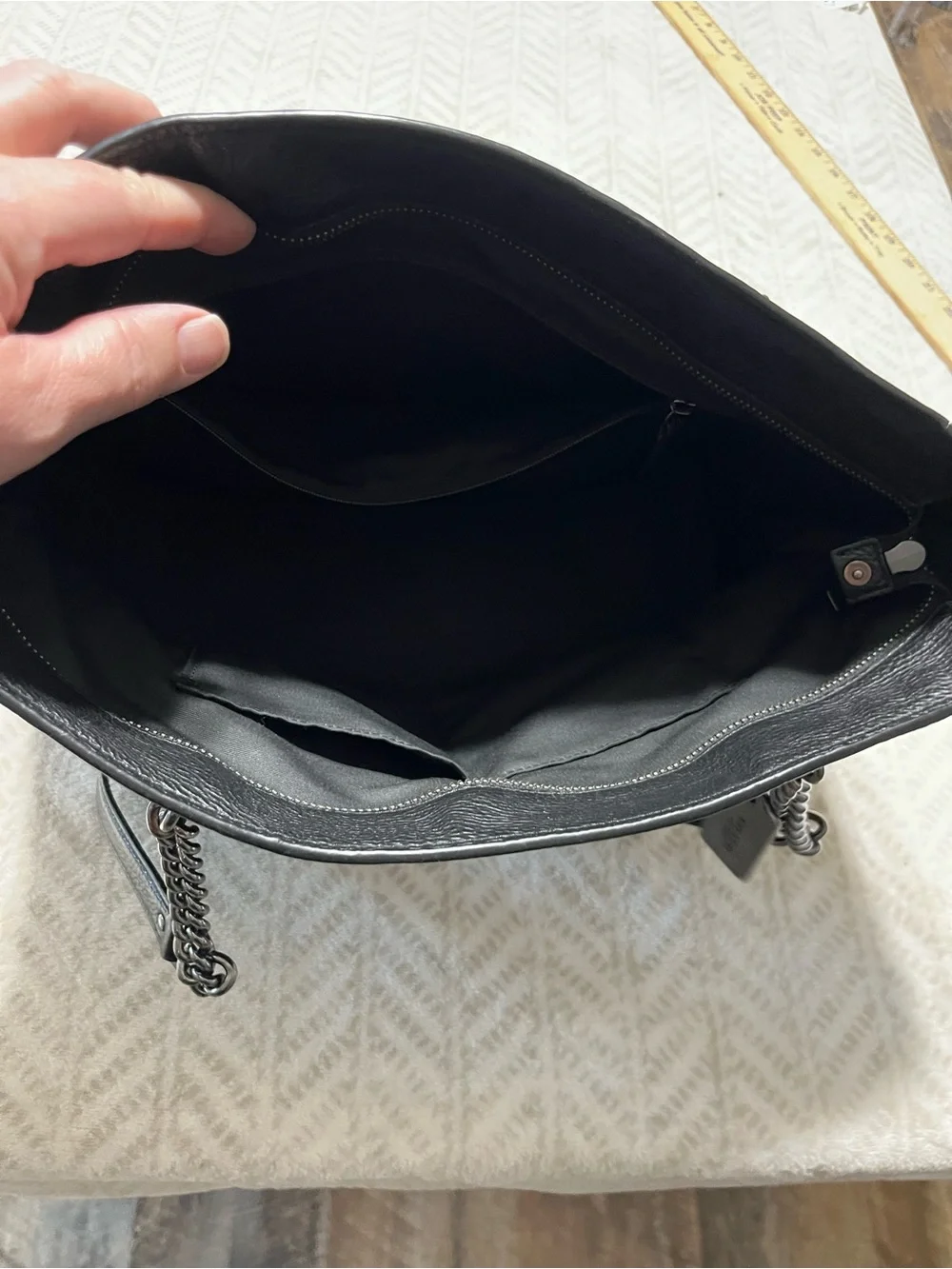 Coach Black Leather Tote with Chain-Accent Straps - Picture 7 of 13